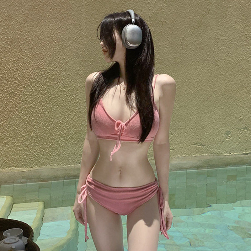 Solid Color Bikini Swimwear for Women, Two-Piece, Small Bust